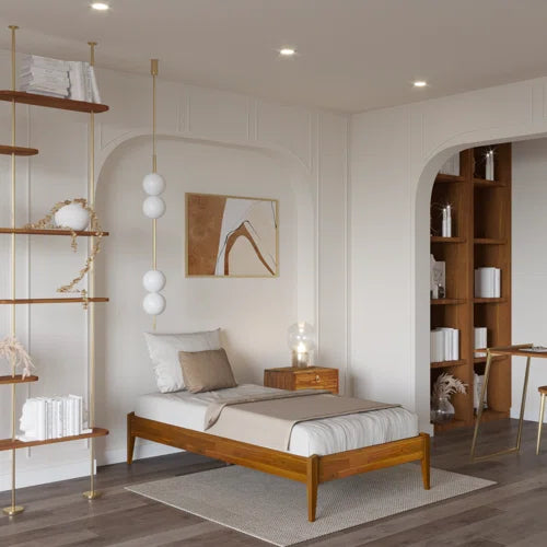 Finney Solid Wood Platform Bed without Headboard, Mid-Century Modern Bed Frame