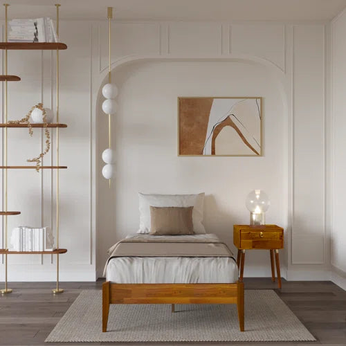Finney Solid Wood Platform Bed without Headboard, Mid-Century Modern Bed Frame